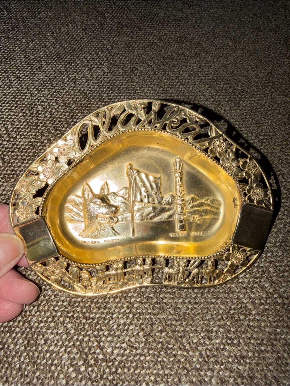 Vintage Metal ALASK STATE Ashtray Enco made in Japan